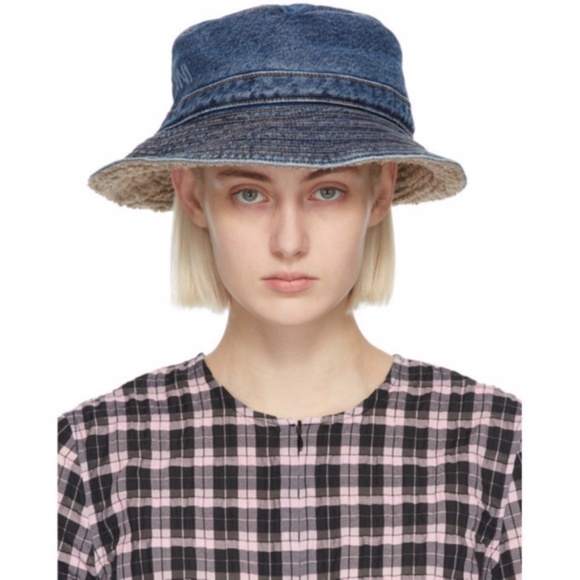 NEW Ganni Logo Organic Cotton Denim Bucket Hat XS/S main image 8